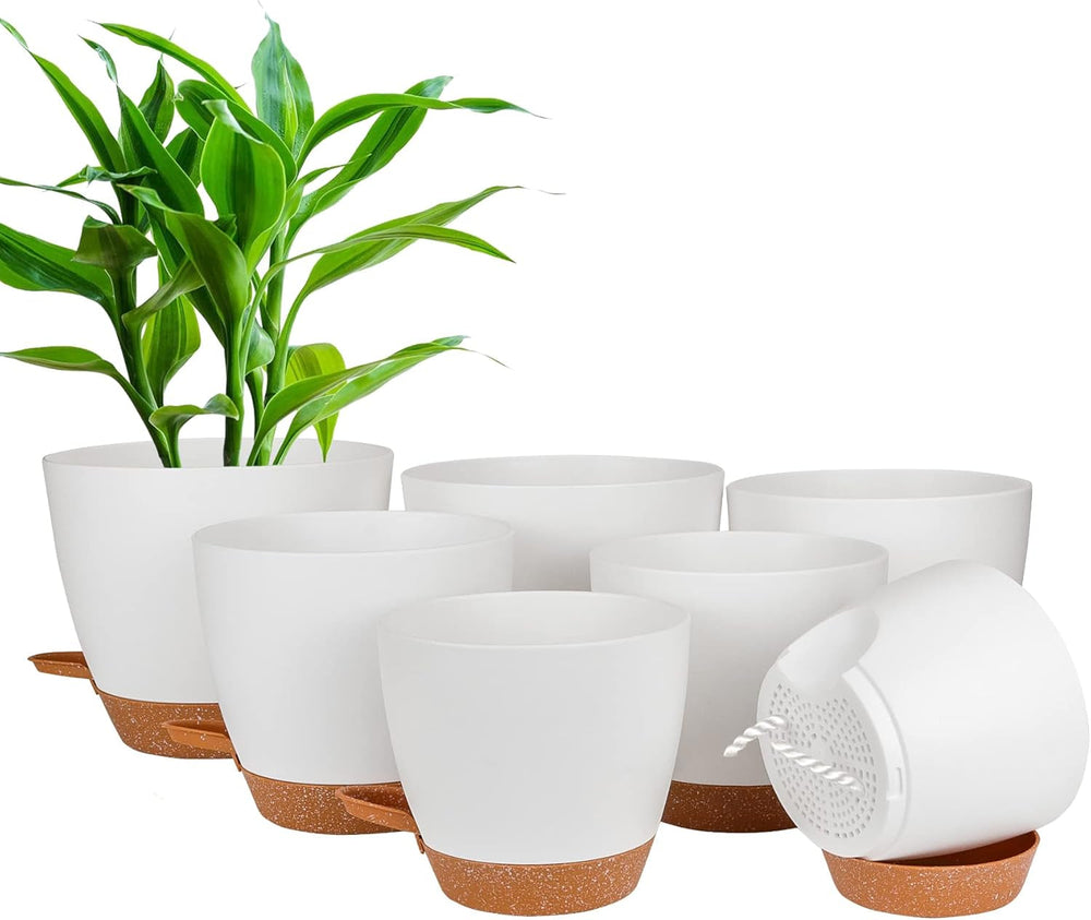 CSYY Pots de Fleurs Ensemble de 7 Pots de Fleurs en Plastique avec système d'arrosage 20,3/19/17,7/16,5/15,2/14/12,7 cm Pots à arrosage Automatique et Soucoupe intérieur extérieur
