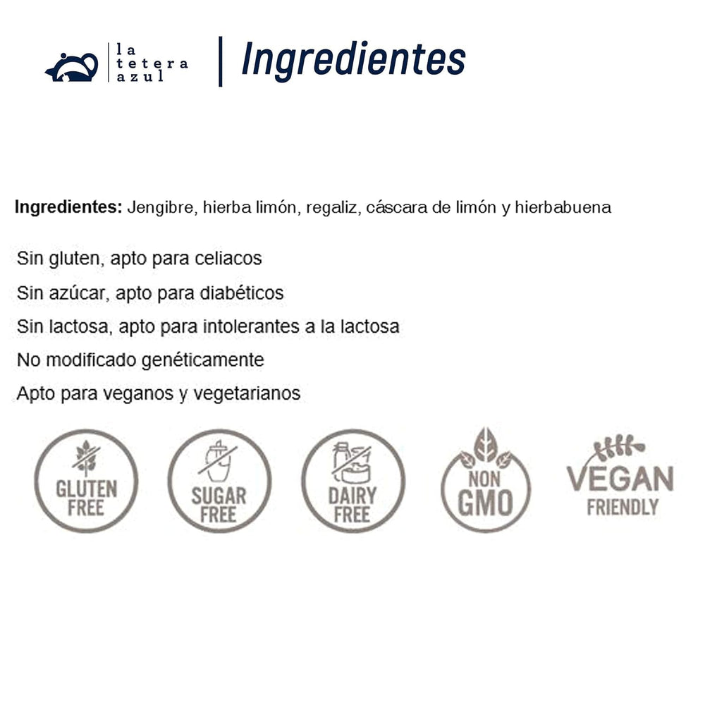 LA TETERA AZUL Infusion écologique de gingembre et de citron. Thé biologique pour perdre du poids en pyramides. Gingembre et citron. 20 pyramides.