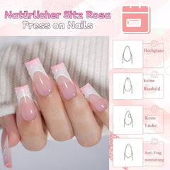 30pcs Faux Ongles Français - Colle sur Ongles Artificiels - Ongles en Gel Doux pour Femme - Ongles Adhésifs Acryliques Manucure Carrée (Rose Français)