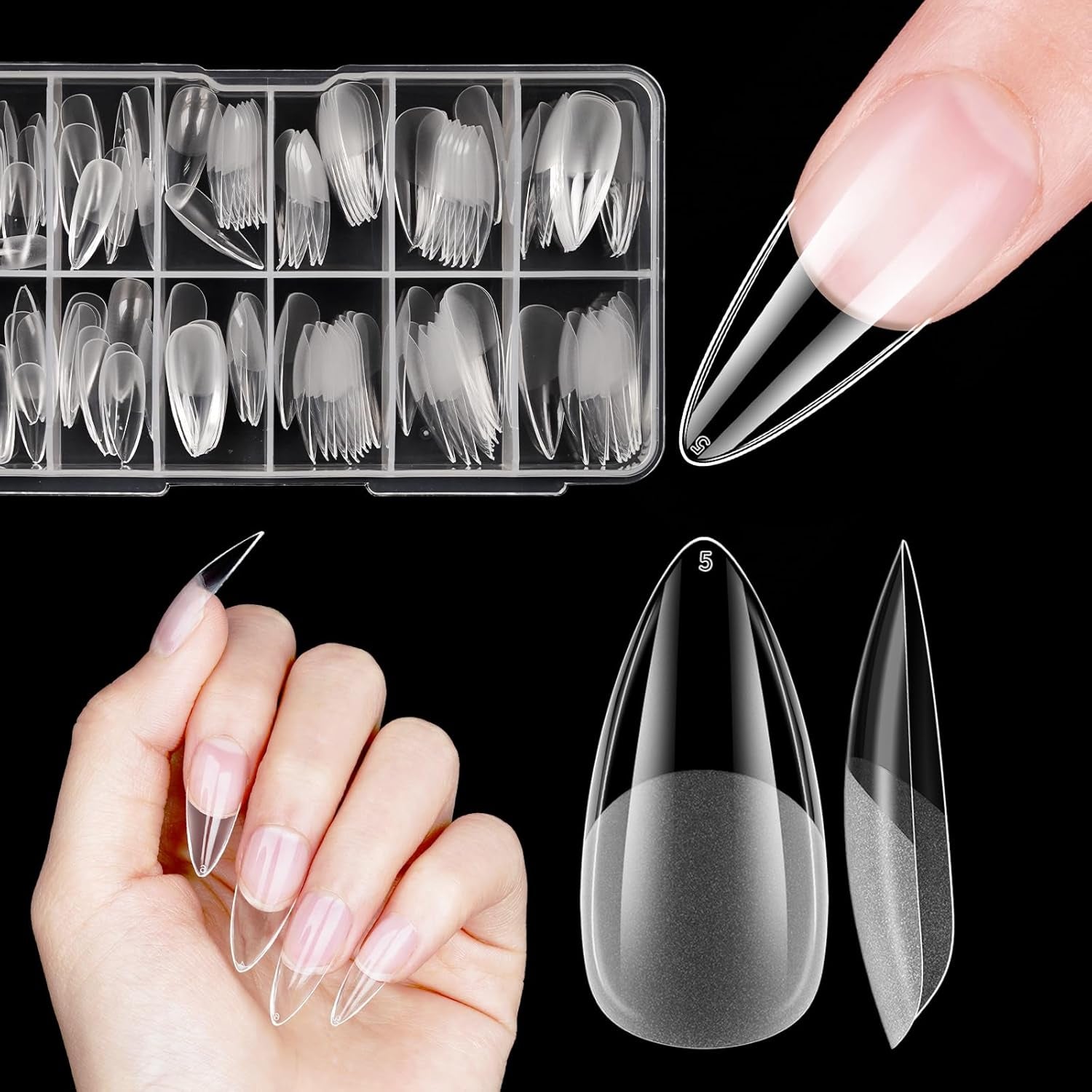 Unghii false scurte, model balerină, 120 bucăți, pentru lipire, 12 dimensiuni, unghii artificiale scurte, gel moale, acoperire completă, vârfuri de unghii pentru unghii cu gel scurte, S