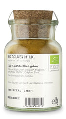Ankerkraut Bio Golden Milk, Gewürz für goldene Milch, avec Curcuma, Zimt et Ingwer, 75 g dans un verre en liège