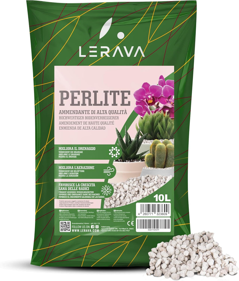 LERAVA® Perlite pour Plantes (5L) – Perlite à gros grains pour l'amélioration des sols – Assure un drainage et une aération optimaux – Additif naturel pour sols et culture hydroponique – Granulés pour plantes