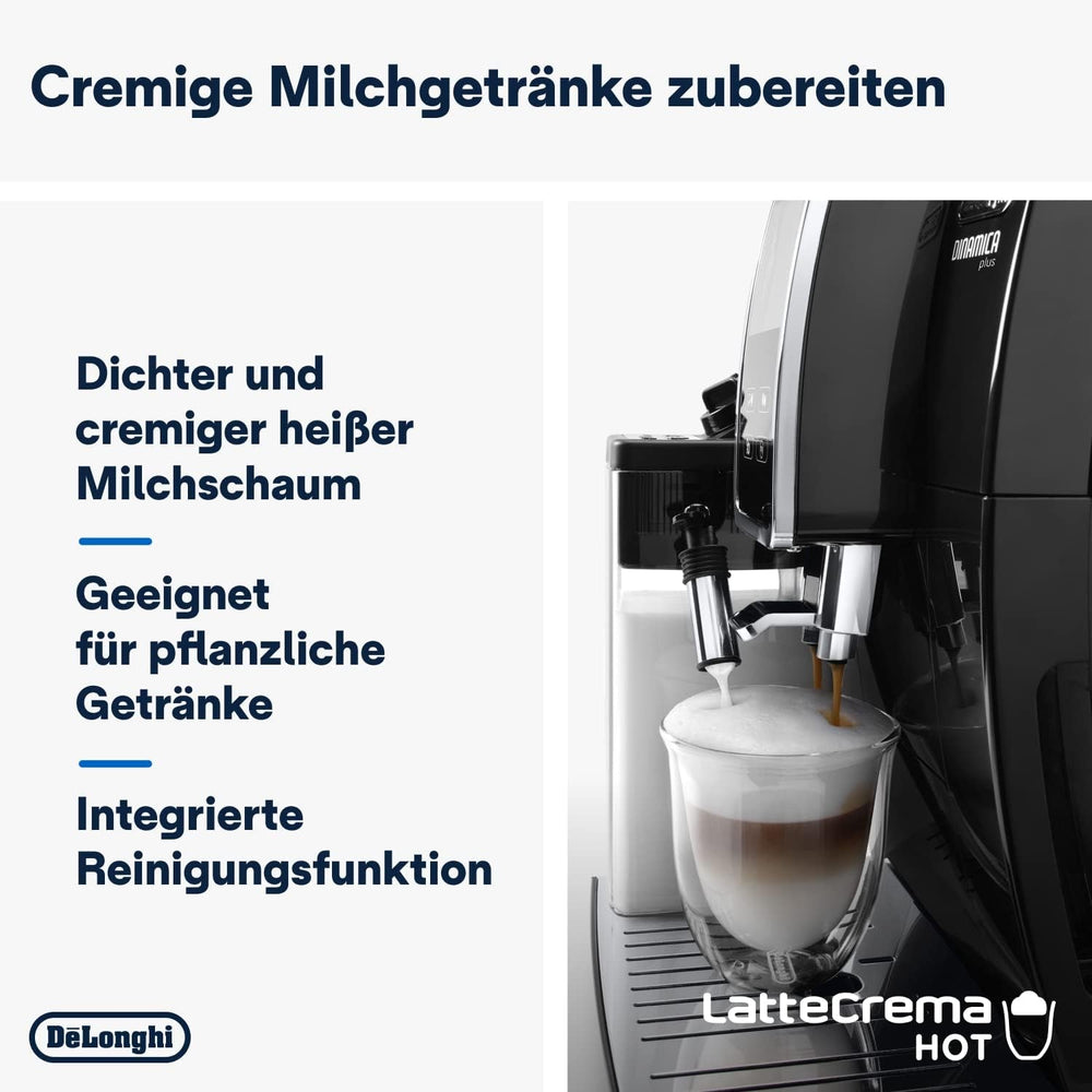 De'Longhi Dinamica Plus ECAM 370.70.B Machine à expresso entièrement automatique avec système de lait LatteCrema, cappuccino et expresso, écran tactile couleur TFT 3,5 pouces et contrôle par application, fonction café, noir