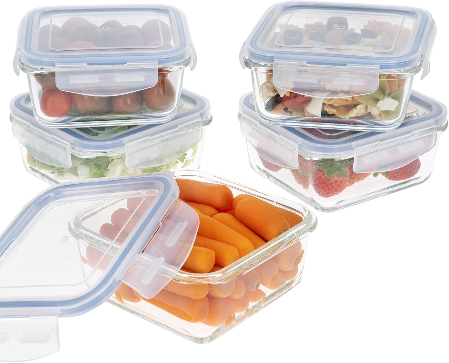 Max Home Lot de 8 récipients hermétiques en verre pour micro-ondes Boîte à lunch en verre Récipients alimentaires refermables 550 ml Couvercles transparents Récipients alimentaires (16538) Boîtes de conservation des aliments Naty Shop