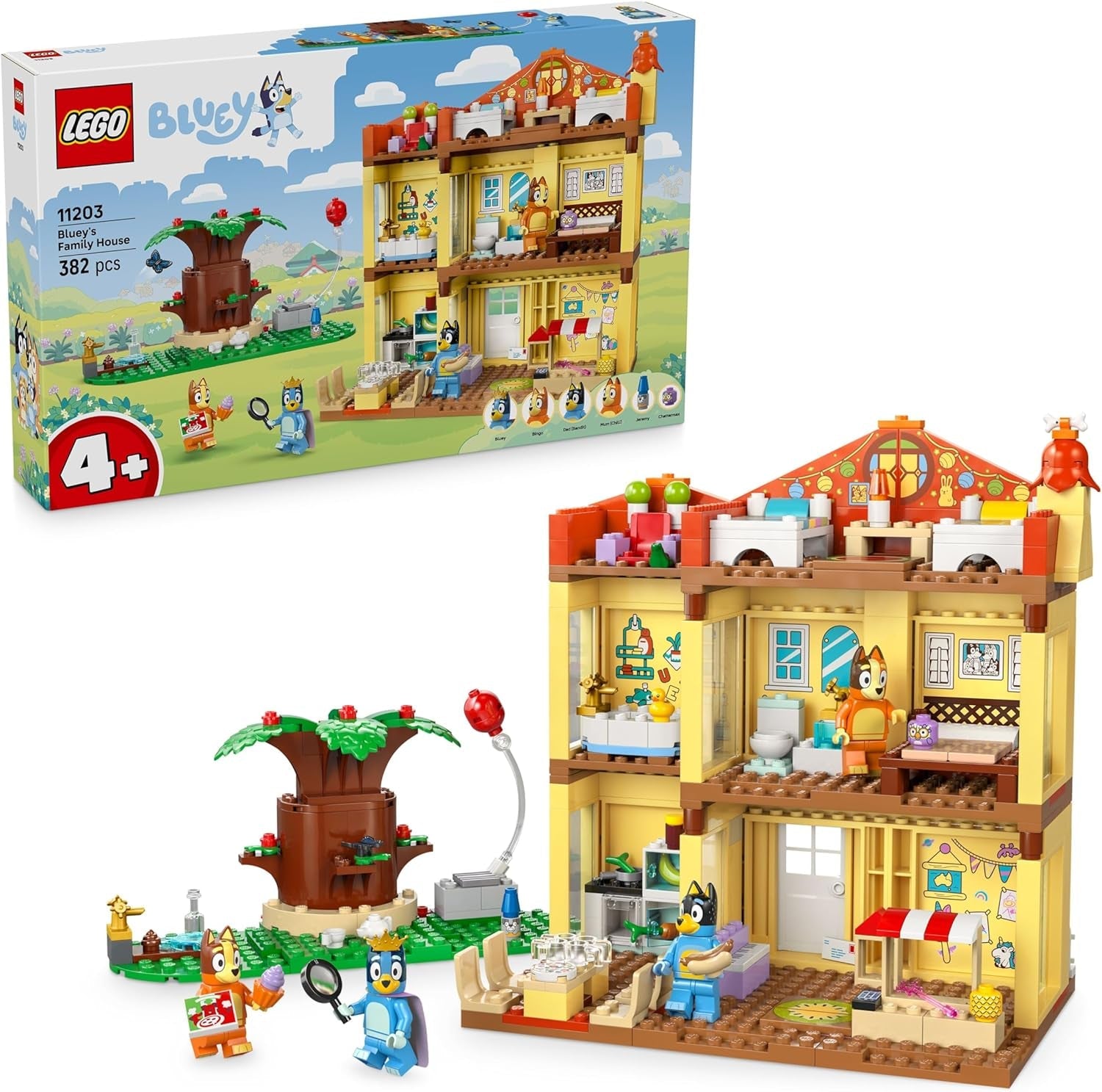 LEGO Bluey: Blueys Haus - Modulares Spielzeug mit Räumen, Garten, 4 Minifiguren und Zubehör - Geschenk zum Geburtstag für Mädchen & Jungen ab 4 Jahren oder Fans der TV-Serie - 11203