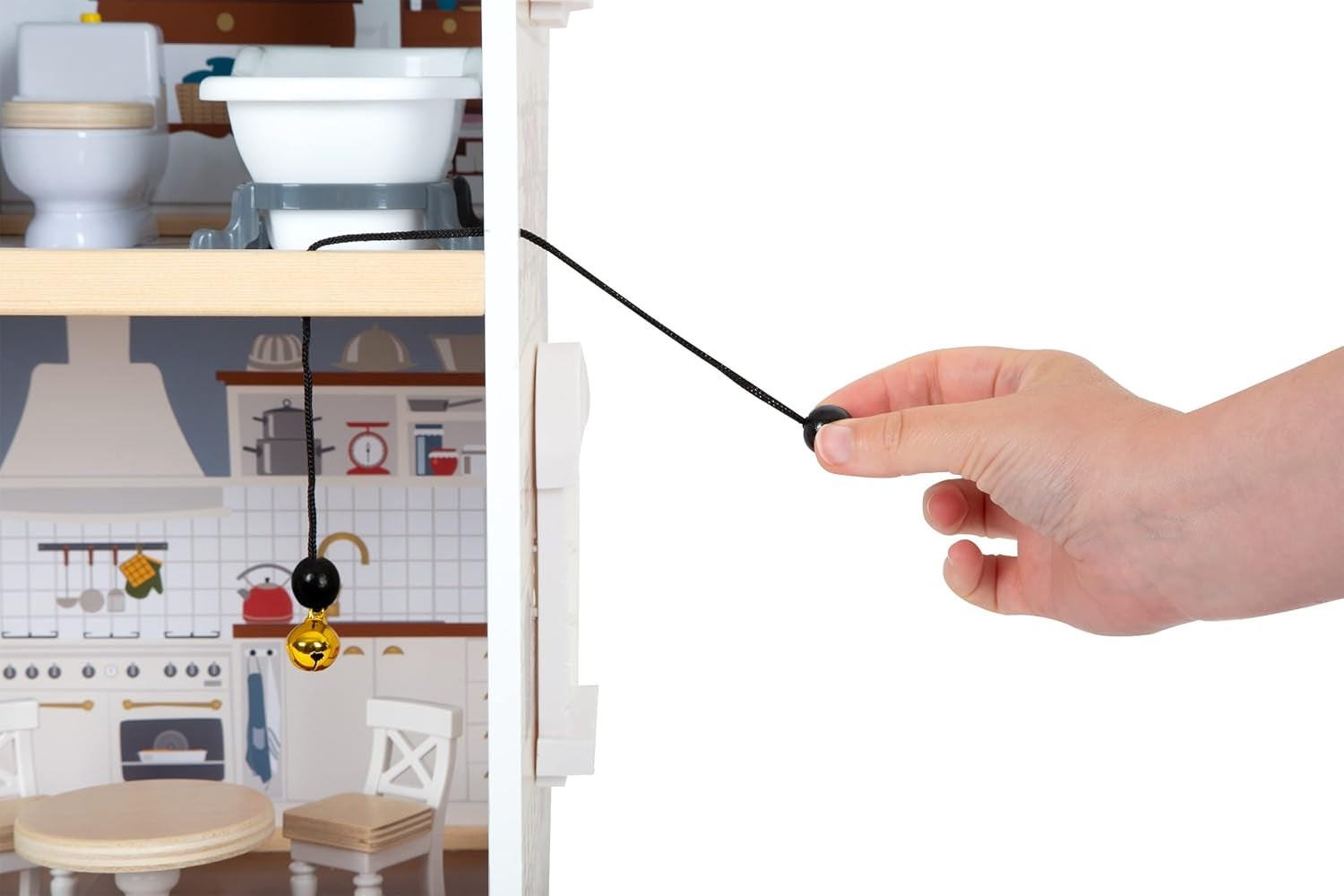 Small Foot Maison de poupée en bois à 3 étages avec façade ouverte et 12 meubles pour 3 ans et plus 11802 Blanc Gris