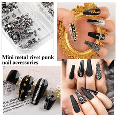 Mini Metall Nieten Punk Nail Charms Gold Silver Strasssteine ​​​​Nägel Charm Kegel Spikes Nagelschmuck Glitzersteine ​​​​Nail Art Studs Nagel Steine ​​​​Legierung Nagelanhänger Strass Nageldesign Zubehör