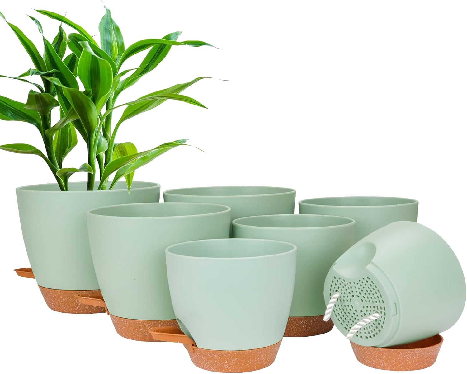 CSYY Pots de Fleurs Ensemble de 7 Pots de Fleurs en Plastique avec système d'arrosage 20,3/19/17,7/16,5/15,2/14/12,7 cm Pots à arrosage Automatique et Soucoupe intérieur extérieur