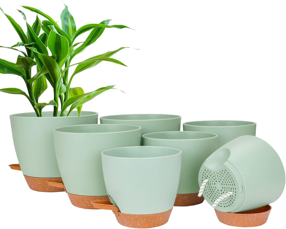CSYY Pots de Fleurs Ensemble de 7 Pots de Fleurs en Plastique avec système d'arrosage 20,3/19/17,7/16,5/15,2/14/12,7 cm Pots à arrosage Automatique et Soucoupe intérieur extérieur
