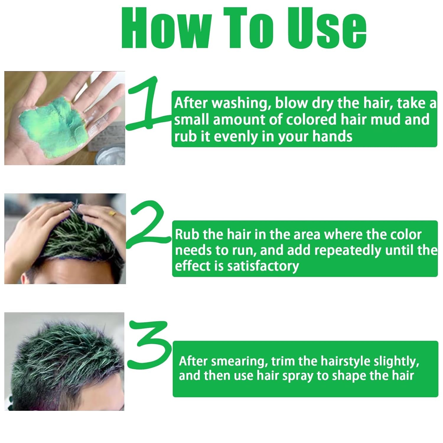 Cire capillaire temporaire verte, laque temporaire Crazy Green, boue semi-permanente lavable, coloration unique, pâte capillaire coiffante instantanée, couleur naturelle pour les fêtes, les activités et la teinture capillaire Halloween Naty Shop