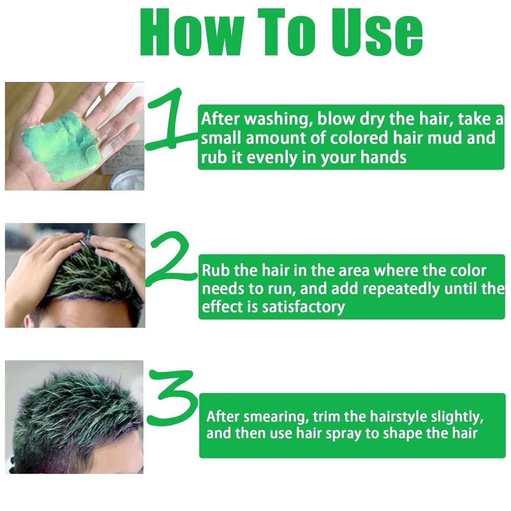 Cire capillaire temporaire verte, laque temporaire Crazy Green, boue semi-permanente lavable, coloration unique, pâte capillaire coiffante instantanée, couleur naturelle pour les fêtes, les activités et la teinture capillaire Halloween Naty Shop