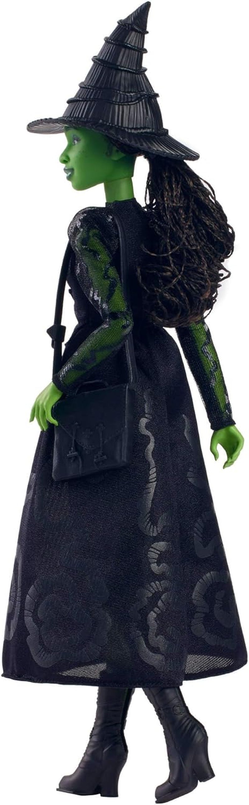 Mattel Wicked Elphaba Poupée mannequin et accessoires avec peau verte, cheveux tressés noirs, diverses poses possibles et apparence de robe de bal extensible, HXT62, [Multicolore] Naty Shop Dolls