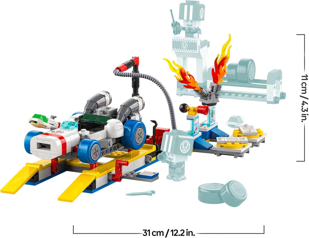 LEGO Super Mario : Mario Kart – Ensemble de garage de Toad, jouet mécanique Nintendo avec 2 figurines de personnage de crapaud bleu pour un jeu indépendant, cadeau d'anniversaire pour garçons, filles et joueurs âgés de 8 ans et plus 72035