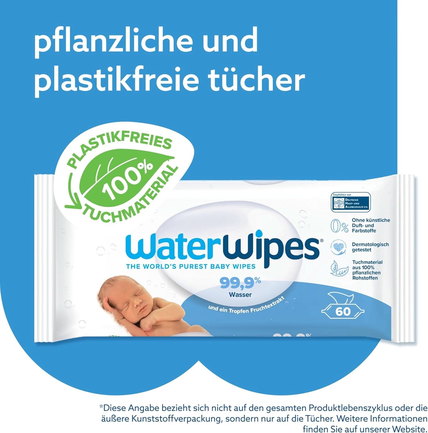 Waterwipes Plastikfreie, Originale Reinigungstücher Für Babys, 540 Stück (9 Packungen), 99,9 % Wasserbasierte Reingugnstücher, Unparfümiert Für Empfindliche Haut Naty Shop