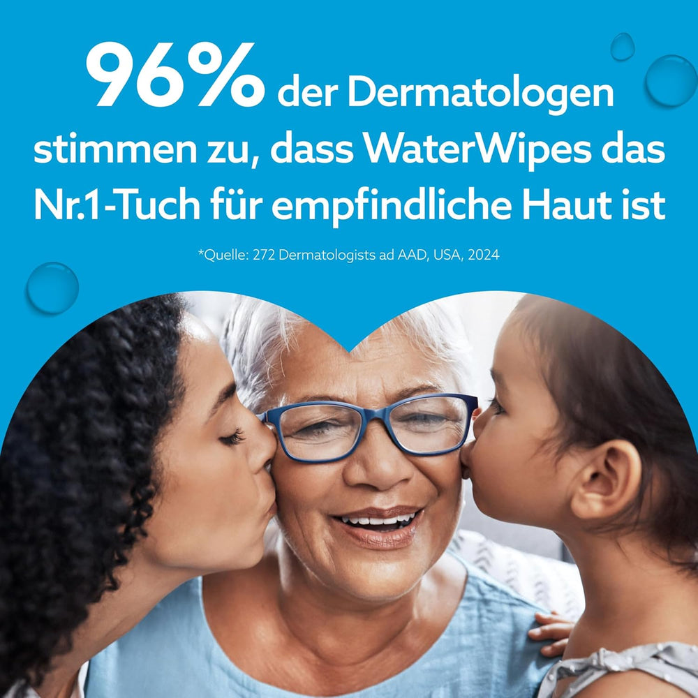WaterWipes Sensitive+ Lingettes humides pour nouveau-nés et bébés, 540 pièces (9 paquets), nettoyage 3 en 1, entretien, protection, 99,9 % d'eau, sans parfum