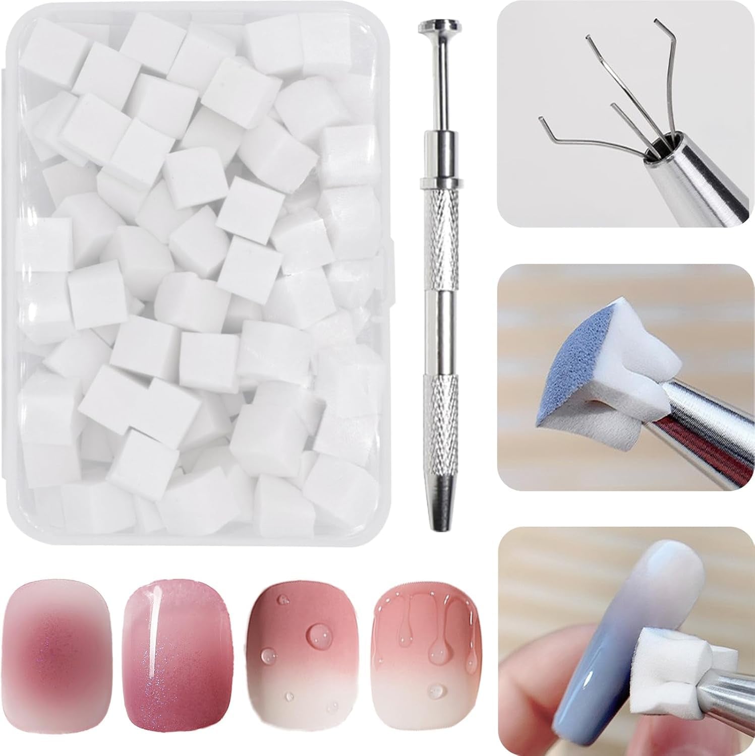 100 pièces Nail Art Schwamm Mit Metallgreifer, Éponge Pinceau Applicateur, Éponge Nagel Pinsel, Nageldesign Zubehör Schwammpinsel, Utiliser, Un Varavländ von Gradient Nail Art Patterns Zu Ersetlen