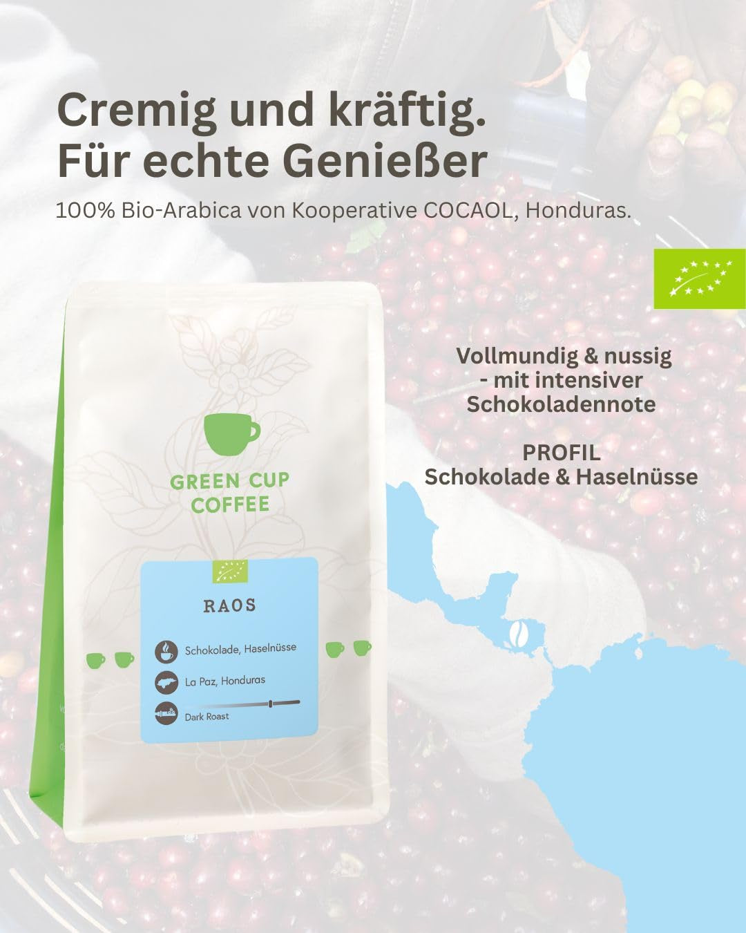 Café - Raos I 100% Arabica I Kaffeebohnen 250g I Idéal pour les automates, les cafetières et les presses françaises avec chocolat, nussigen Aroman I Dunkle Röstung