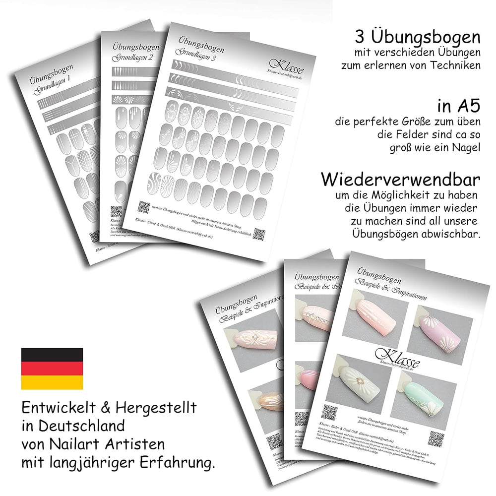 Übungsbögen Nageldesign Nailart (Grundlagen) 3Er Set Übungsbogen Starterset Übung Schulung Tipps Nagelset Nagelart Zubehor Zubehör Nail Art Zum Lernen Ohne Sticker Stickers Folie Brush Stamper ÜB001