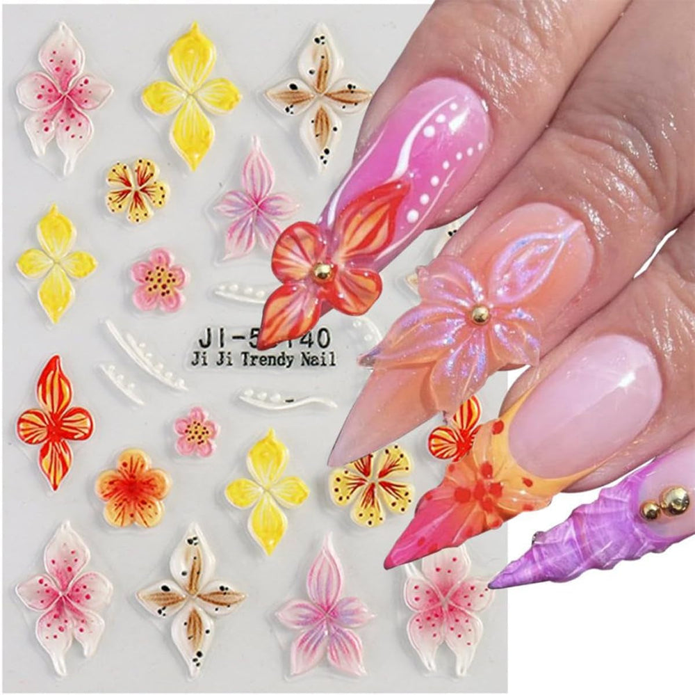 JMEOWIO Autocollants de manucure 3D en forme de fleur colorée pour nail art