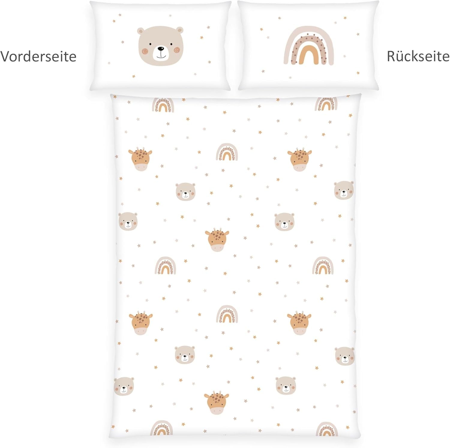 Herding Babybest Little Friends Winterbettwäsche, Kopfkissenbezug 40 X 60 Cm Mit Hoteleinschlag, Bettbezug 100 X 135 Cm, Mit Zwißwerfer, 100% Baumwolle/Flannel, Blanc, Twin Naty Shop