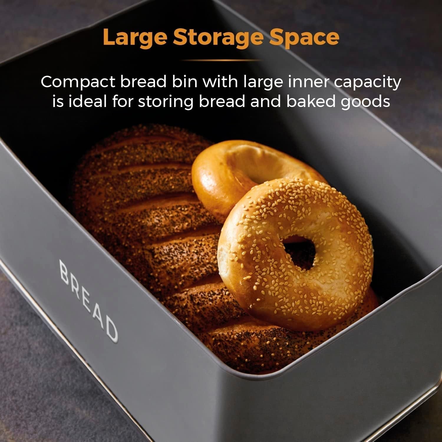 Corbeille à pain Tower T826175GRY Renaissance, capacité 16 l, couvercle simple, gris Boîtes de conservation Naty Shop