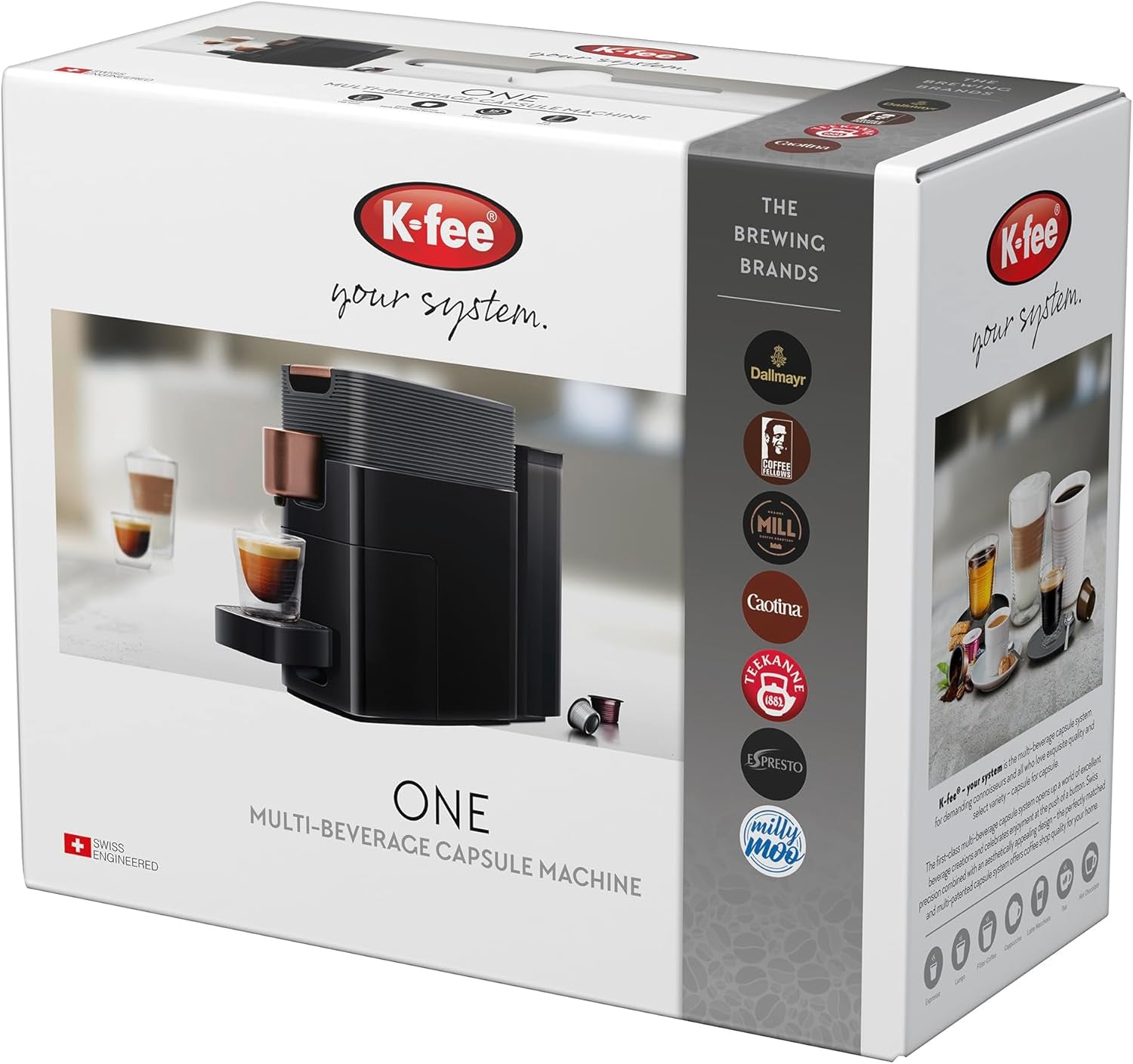 Machine à expresso avec capsules K-FEE ONE pour café, thé et cacao | Expresso compact | Chauffage rapide | Réservoir d'eau de 0,8 l | 19 barres | Cuivre noir | Gagnant du test Stiftung Warentest 2023