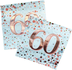 Serviettes Sparkling Fizz 60ème Or Rose 33 cm x 33 cm 3 épaisseurs 16 pièces