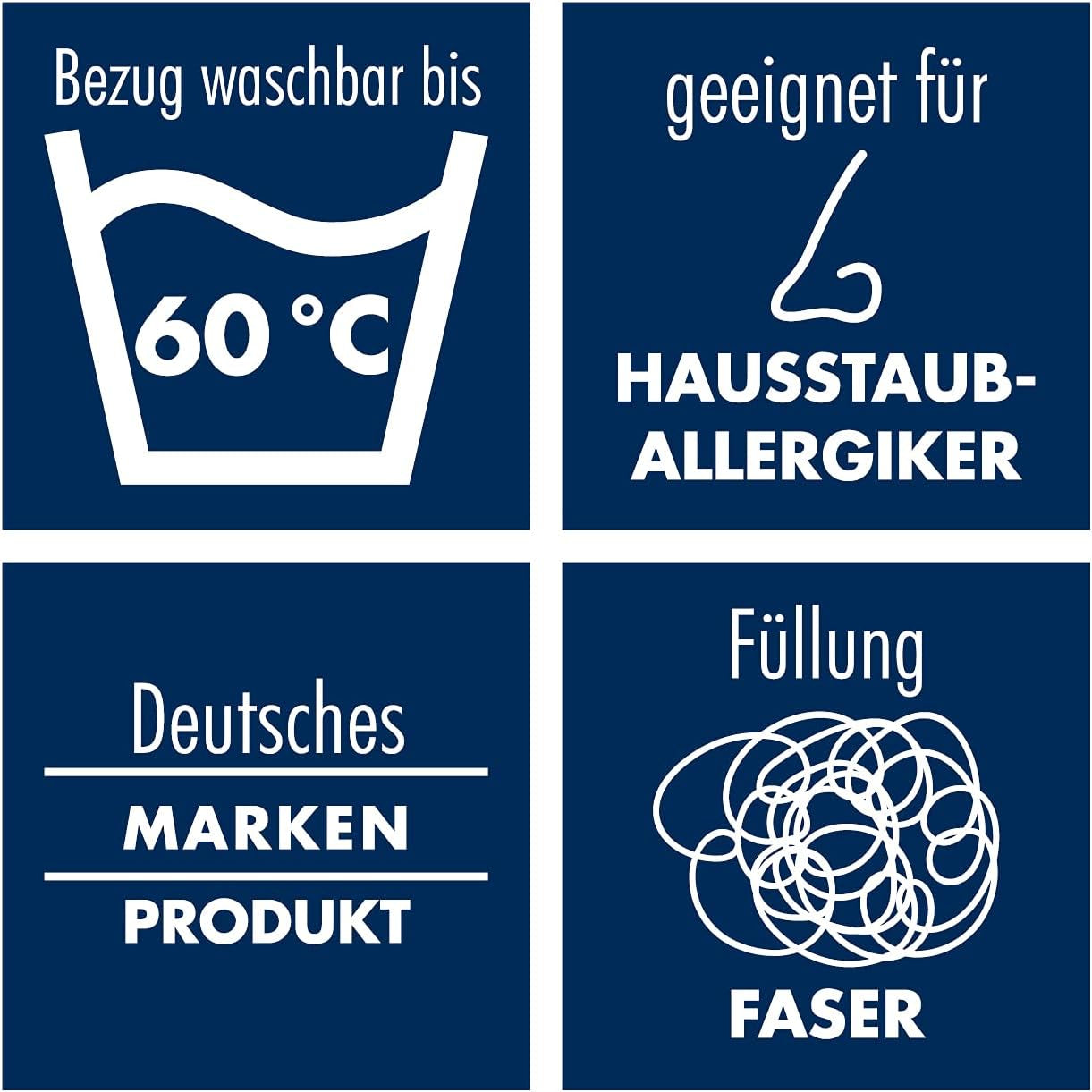 Oreiller Irisette Noblesse - Fabriqué en Allemagne - Oreiller déhoussable en pur coton, 80 X 80 cm, certifié Oeko-Tex Oreillers standards Naty Shop