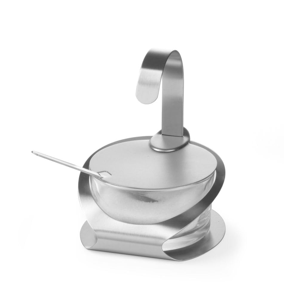 Bol HENDI pentru brânză/zahăr, cu recipient de sticlă și lingură din oțel inoxidabil, recipient de sticlă, ø130, x(H)90mm, oțel inoxidabil 18/0