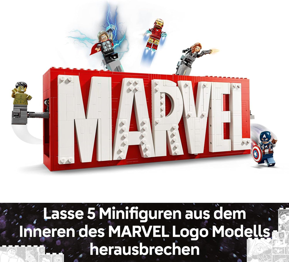 LEGO | Marvel: MARVEL Logo & Minifiguren - Sammlerstück inkl. Hulk, Thor, Iron Man, Black Widow und Captain America - Bauset mit Avengers Figuren - Geschenk für Jungen und Mädchen ab 12 Jahren - 76313