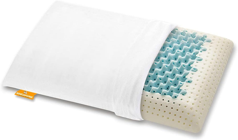 Marcapiuma - Paire d'oreillers cervicales à mémoire de forme - Miss & Mister - Partie ultra respirante - Housse 100% coton - Orthopédique - Oreiller Visco Mousse Mémoire - PRODUIT MÉDICAL - Fabriqué en Italie Oreillers standards Naty Shop