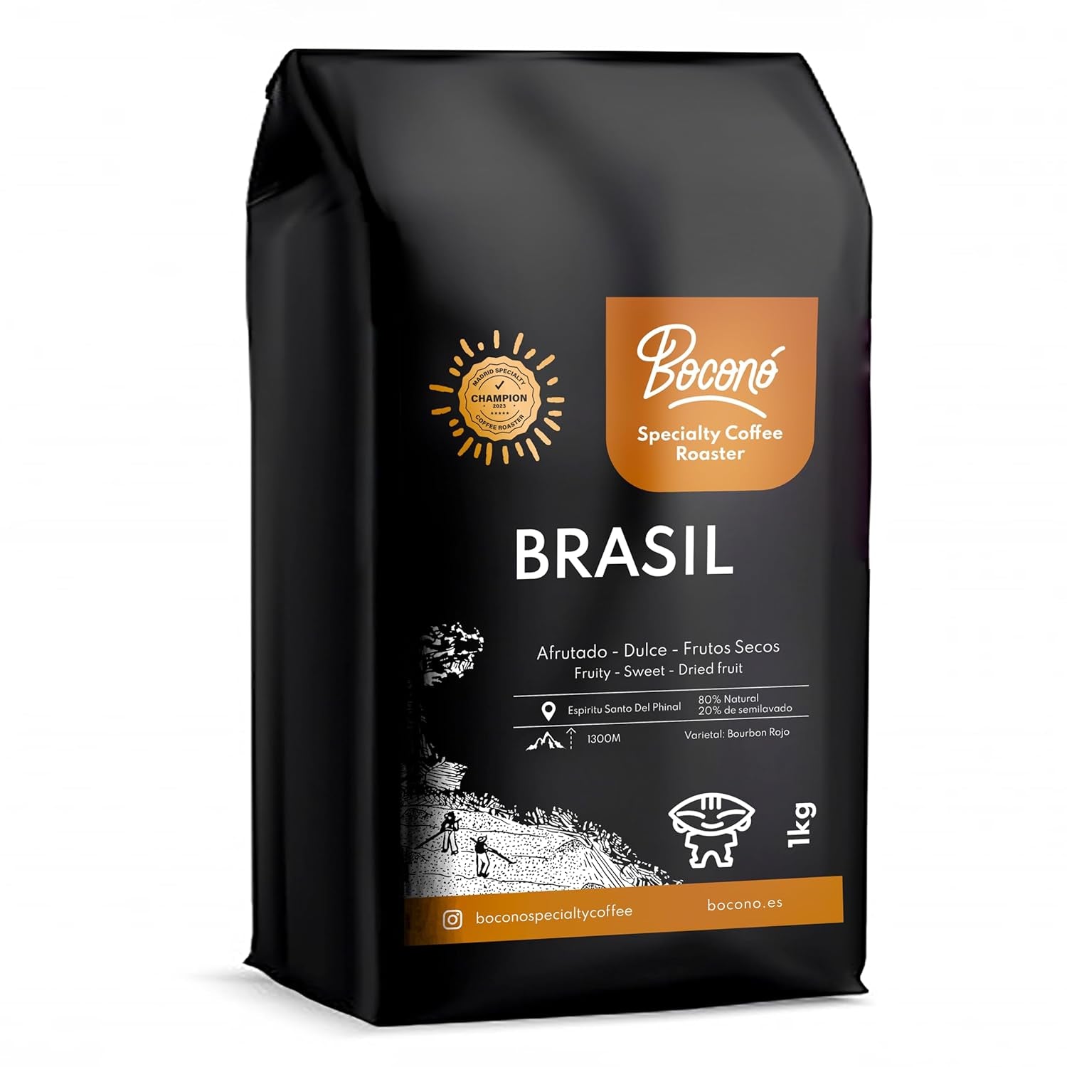 Boconó Café de spécialité en grains, Brésil, 1 kg, processus naturel, grains de café, Arabica, expresso, presse française, traçabilité complète