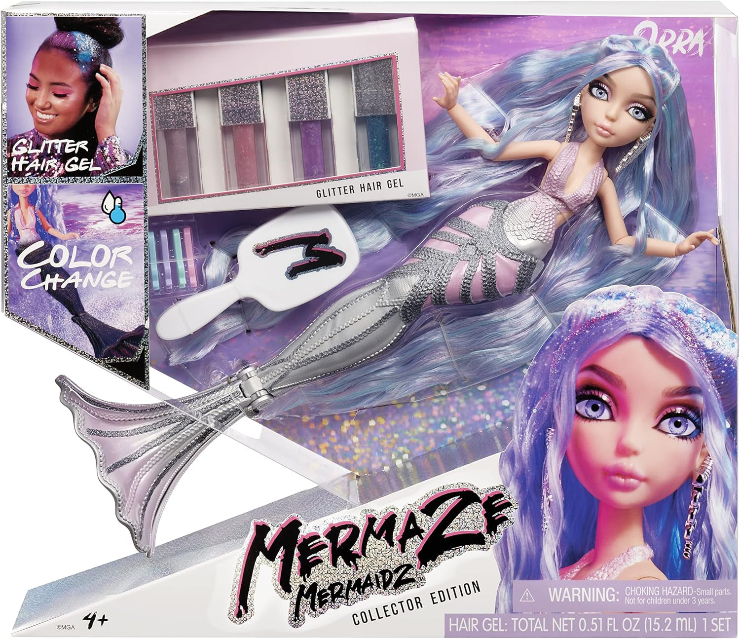 Mermaze Mermaidz - ORRA - Meerjungfrauen Puppe mit Farbwechsel-Funktion und Buntem Haar - Inkl. Glitzer-Haargel und Accessoires zum Stylen und Frisieren - Zum Sammeln - Für Kinder ab 4 Jahren