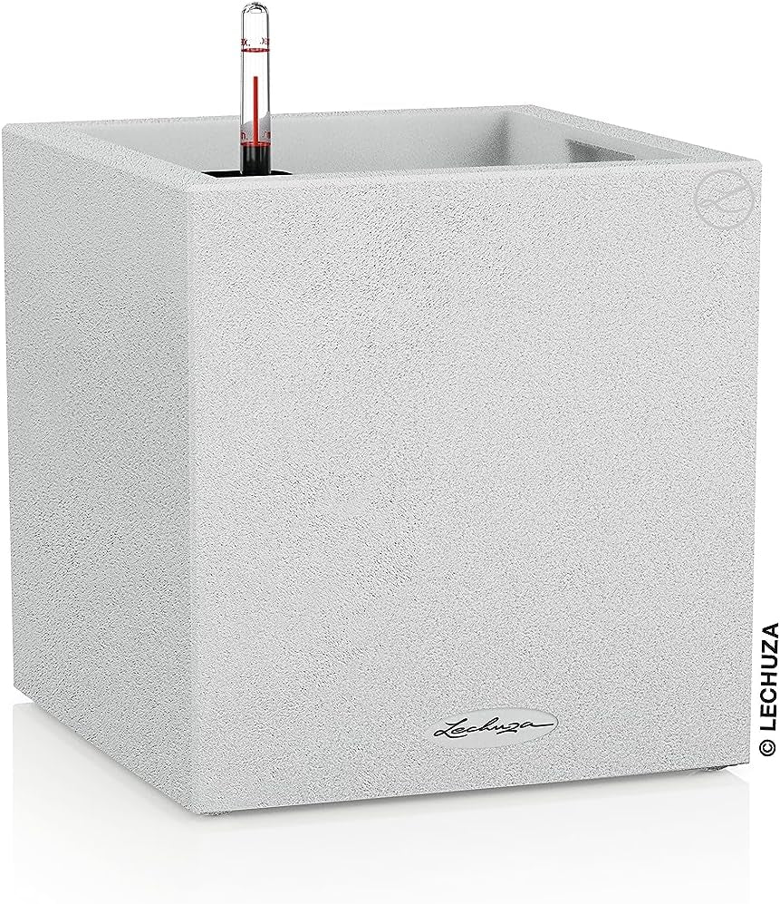 CANTO Jardinière en pierre 30 haut, Noir graphite, Plastique de haute qualité, Système d'arrosage inclus, Insert de plantation amovible, Pour intérieur et extérieur, 13602, 30x30x56 cm