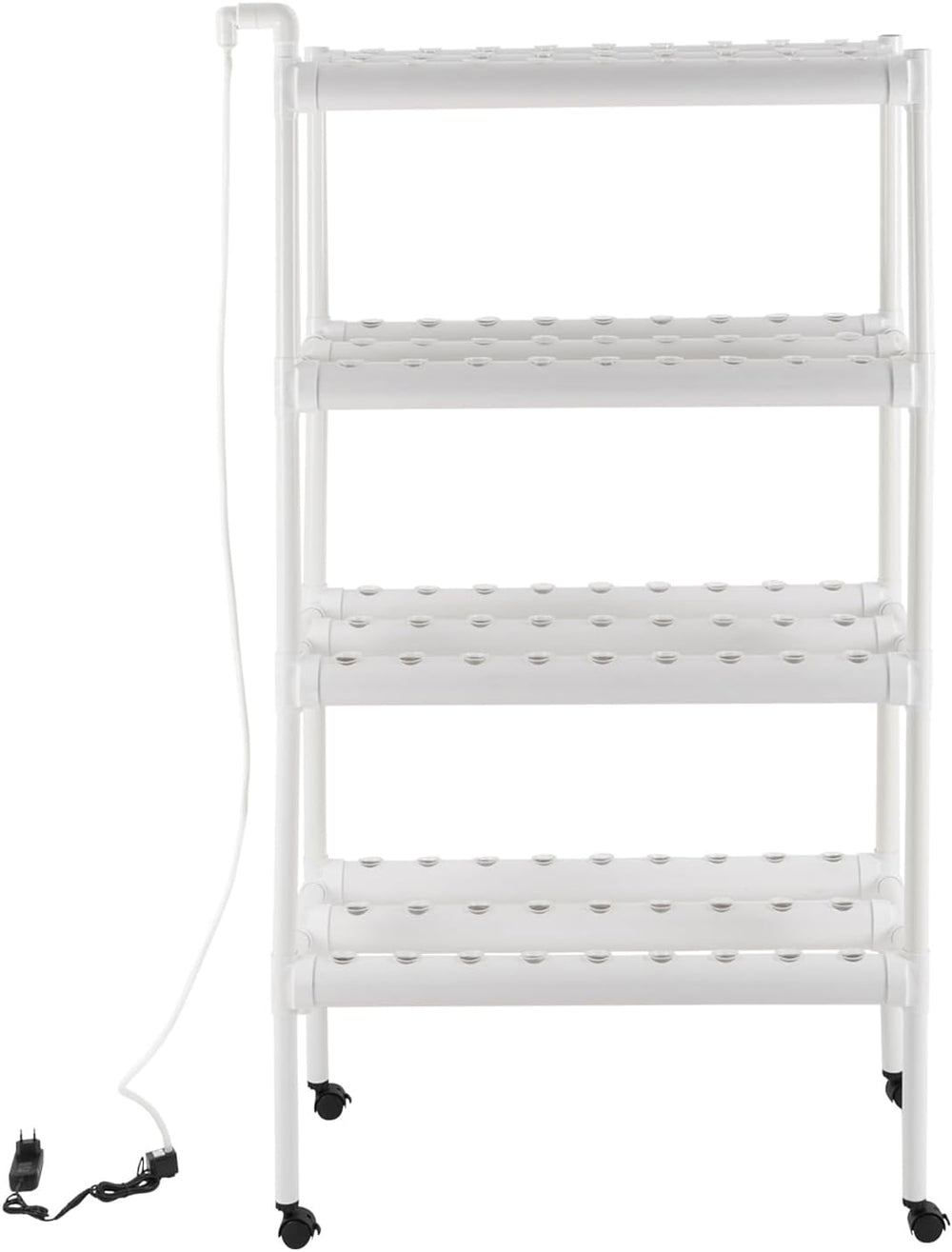 Kit de culture hydroponique avec 108 emplacements de plantation, 4 niveaux avec pompe à eau. Système hydroponique composé de tuyaux en PVC-U de qualité alimentaire pour légumes de maison, de balcon, de jardin et de balcon.
