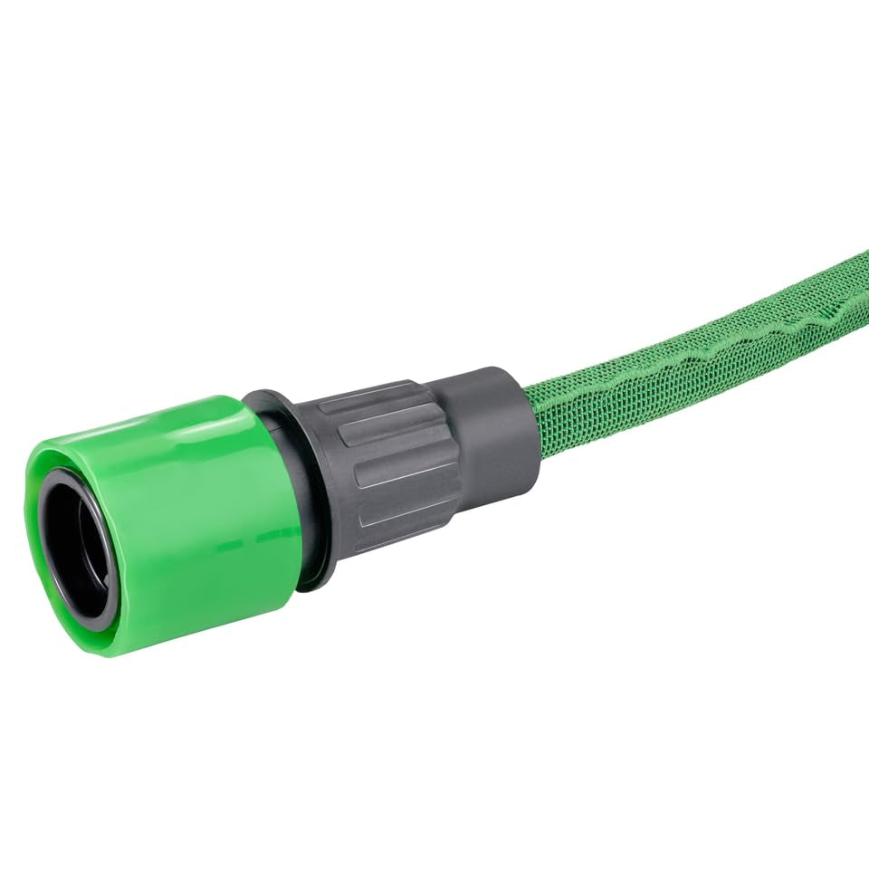 Furtun flexibil de grădină Kinzo 20 m – incl. accesoriu furtun – Furtun flexibil cu cap de pulverizare cu 7 poziții de pulverizare – Plastic – Verde/Gri