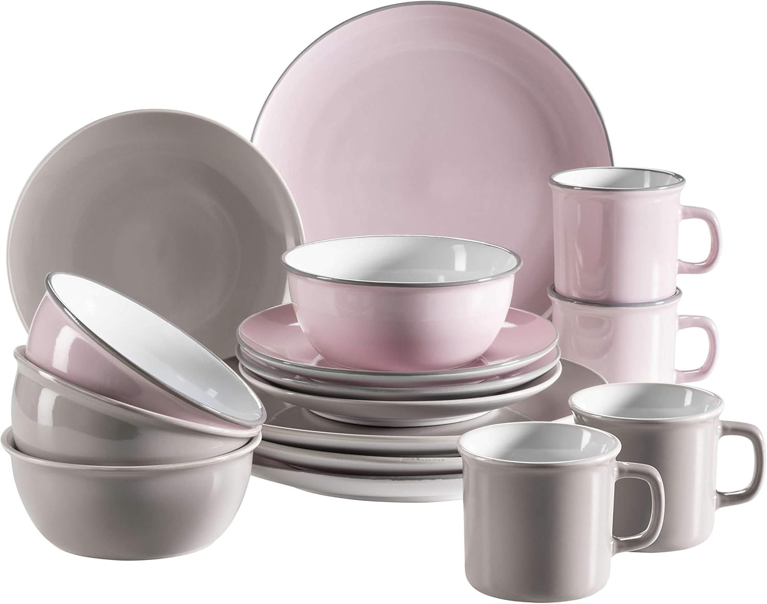 Mäser Geschirr-Set, Steingut Maila Rosa/Grau/Blau/Grün, 4-Personen-Set Seturi vesela masa Naty Shop Rosa, Grau