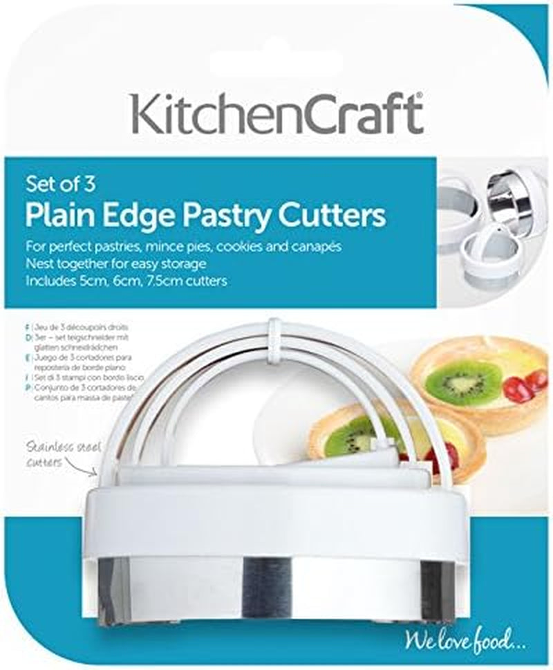 KitchenCraft Emporte-pièces ronds en acier inoxydable avec poignées en plastique, lot de 3 : 5 cm, 6 cm, 7,5 cm, empilables