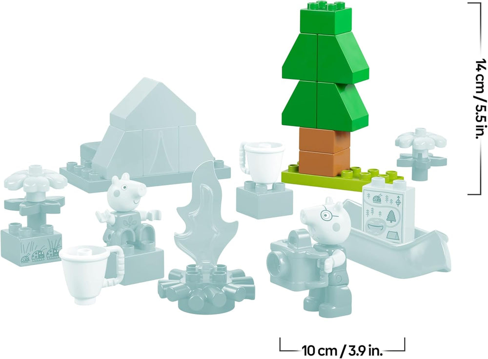 DUPLO Peppa Pig Camping Ausflug mit Papa Wutz – Jeu Montessori pour filles et jeunes à partir de 2 ans – inkl. Tente, canoë, feu de camp et 2 figurines – Fördert Motorik & Farberkennung – Geschenk - 10452