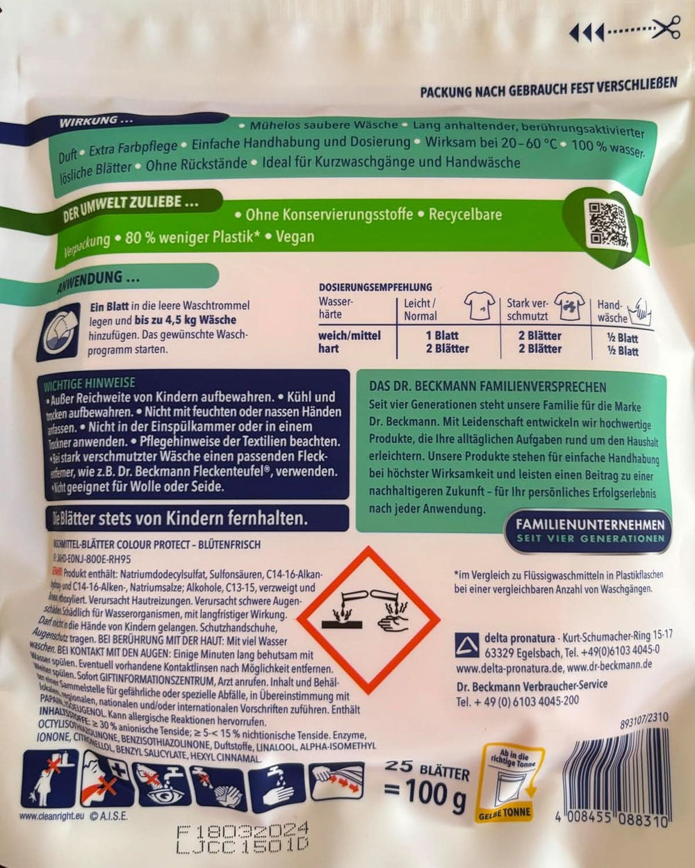 Feuilles détergentes Dr Beckmann MAGIC LEAVES COLOR | Feuilles de lavage prédosées et solubles dans l'eau | Gain de place et facile à utiliser | 25 feuilles de détergents à lessive Naty Shop