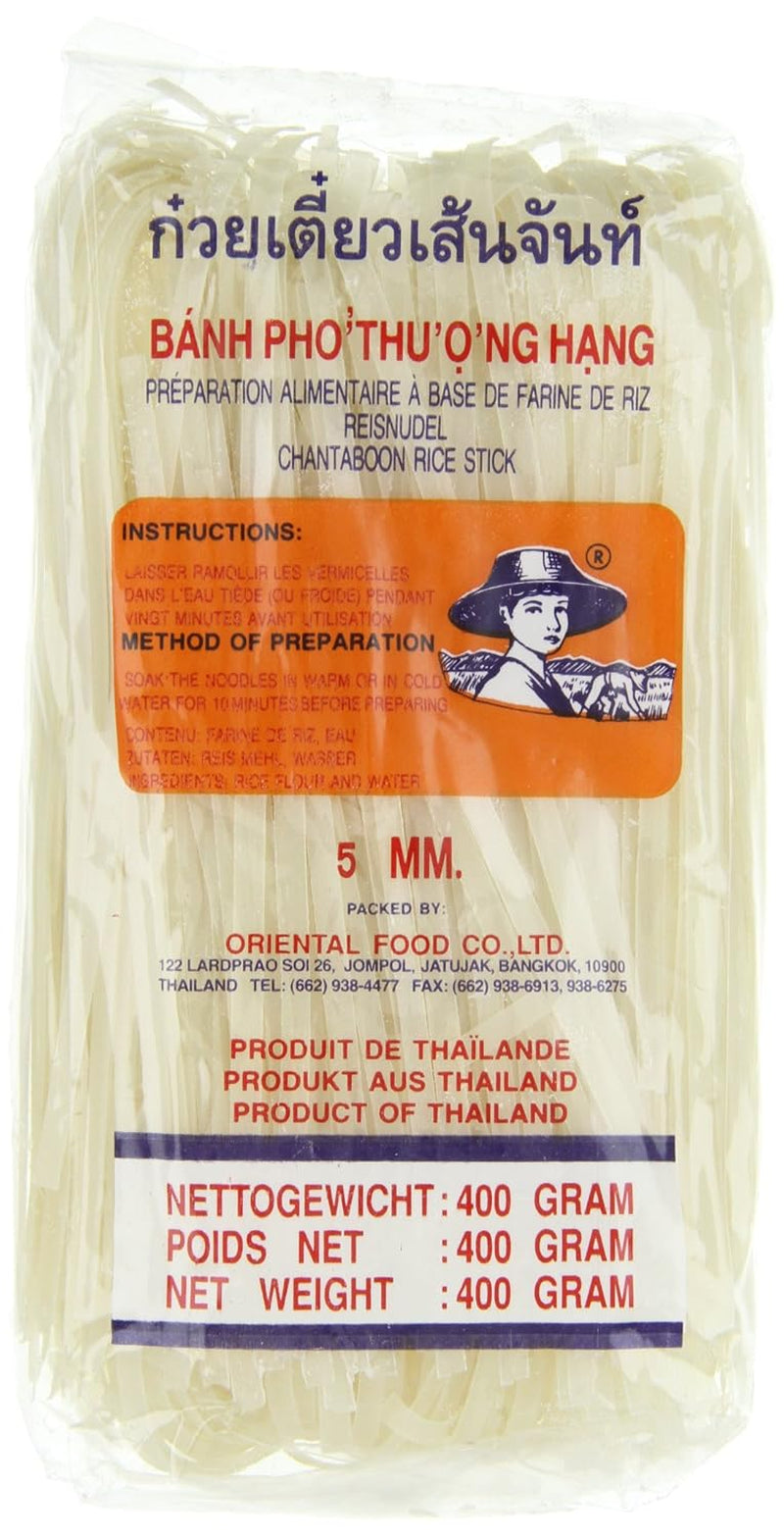 Nouilles de riz - Nouilles thaïlandaises en ruban de riz de 5 mm de large, à base de farine de riz - 17 x 400 g