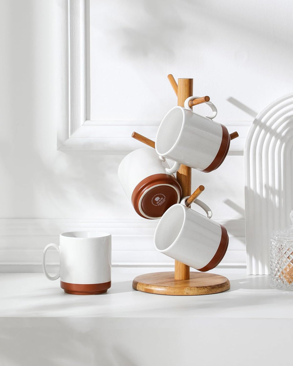 Ensemble de tasses à café MALACASA, ensemble de tasses en grès de 350 ml pour 4 personnes, tasses à café modernes pour thé, jus, latte, cappuccino, chocolat chaud. Va au lave-vaisselle et au micro-ondes, série TARA, blanc kaki