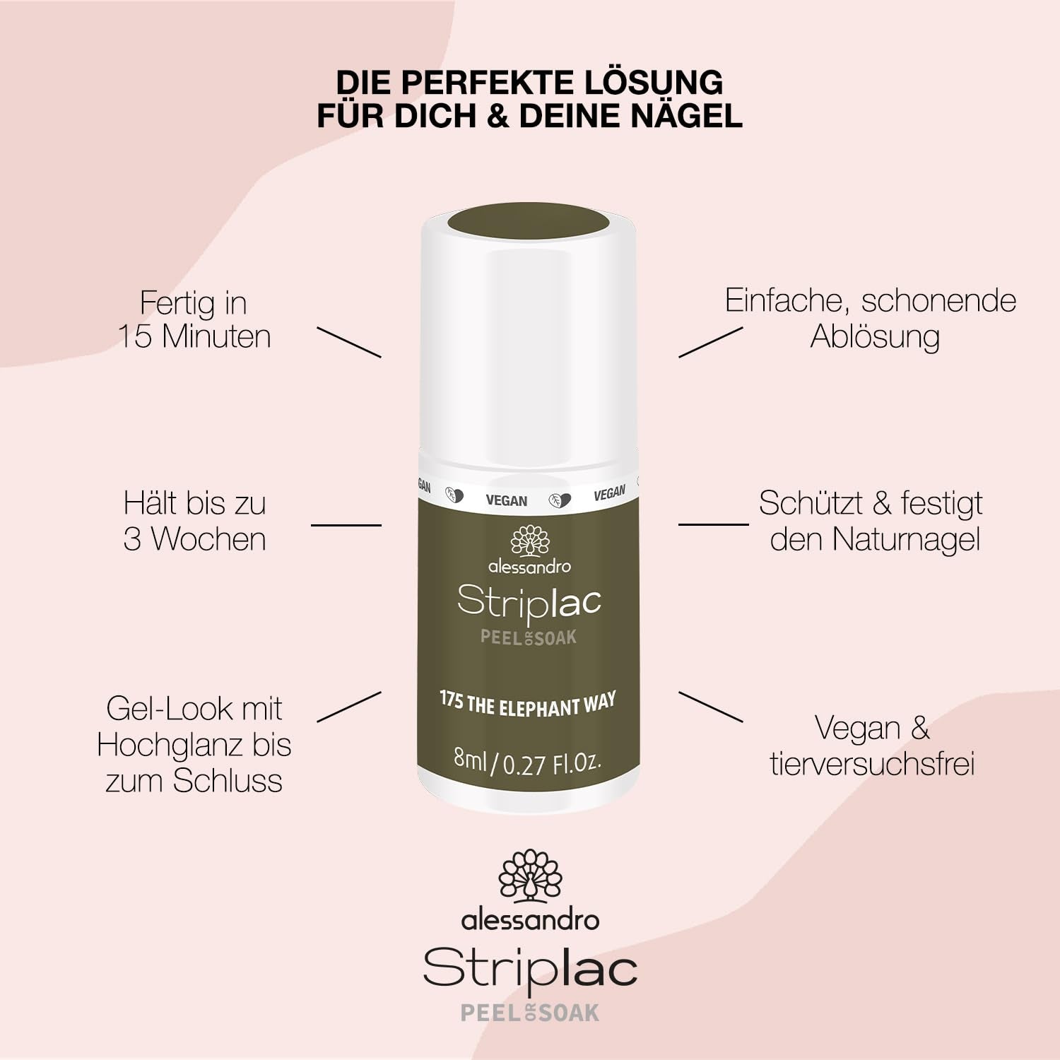 Vernis à ongles UV alessandro Striplac The Elephant Way – Délicat et longue tenue – S'enlève facilement grâce à la technologie de retrait – Vegan et cruelty-free – 8 ml