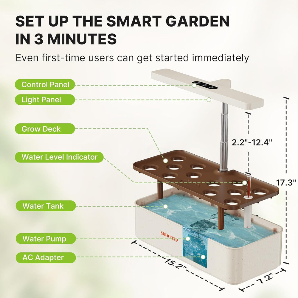 Kit de système de culture hydroponique 12 capsules, lampe de jardin intérieure LED 24 W, réservoir d'eau 4 L avec pompe silencieuse, jardinière d'herbes réglable en hauteur, kit de jardinage intérieur, cadeaux de jardinage, beige