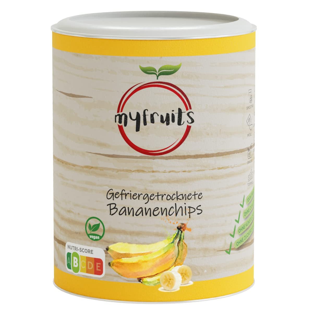 myfruits chips de banane (tranches de banane), lyophilisées, 100g, sans additifs, 100% bananes, fruits lyophilisés sans sucre ajouté Naty Shop produits déshydratés 100 G (1 paquet)