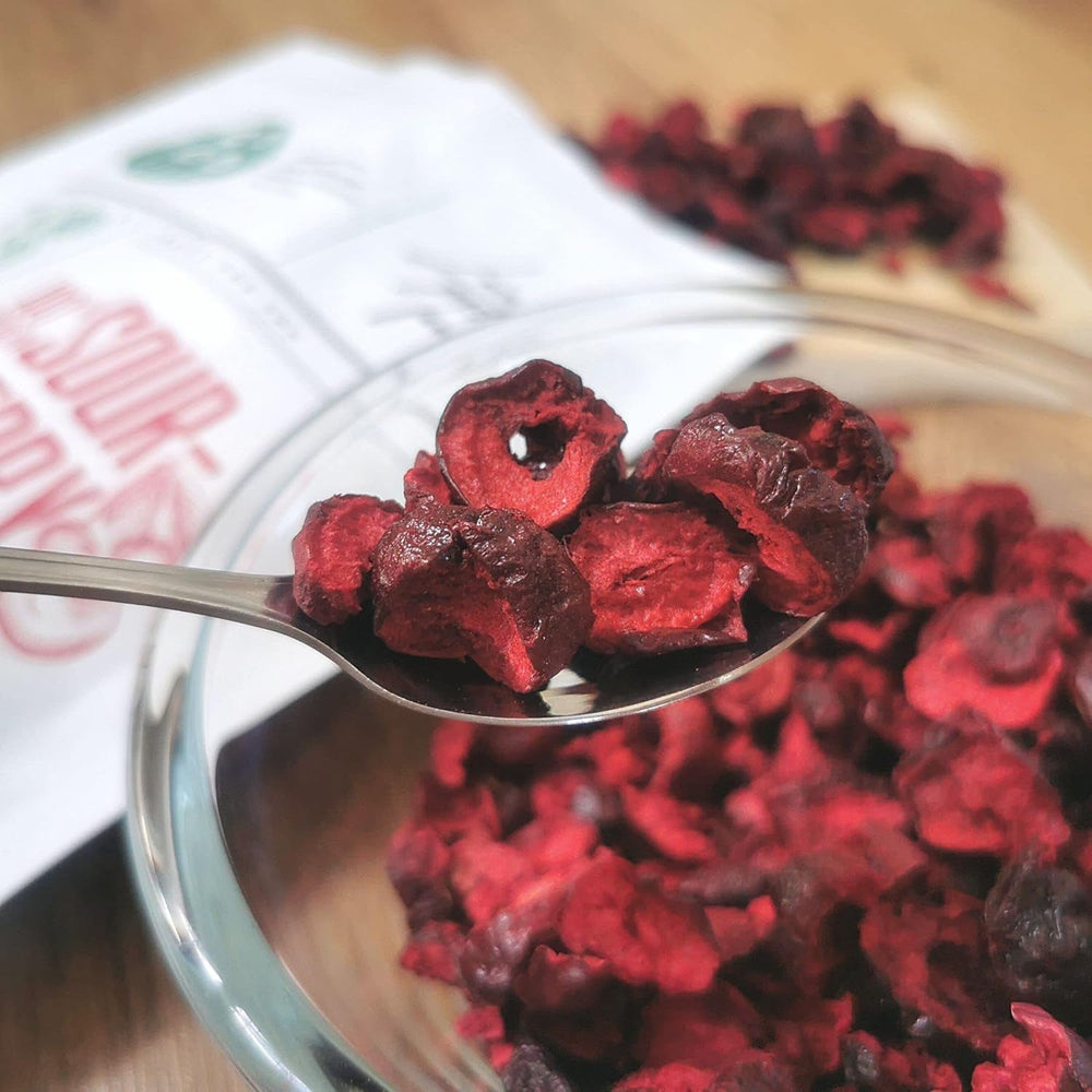 Cerises amères lyophilisées | Morceaux de fruits lyophilisés 100% naturels Fruits secs | Cerises amères séchées | Cerises amères lyophilisées | ZingyZoo Produits déshydratés Naty Shop