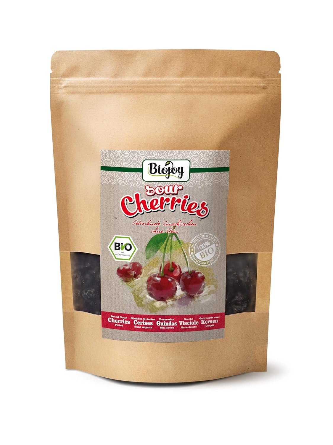 Cerises bio séchées Biojoy (1 kg), dénoyautées et non soufrées Produits déshydratés Naty Shop 500 G (1 paquet)