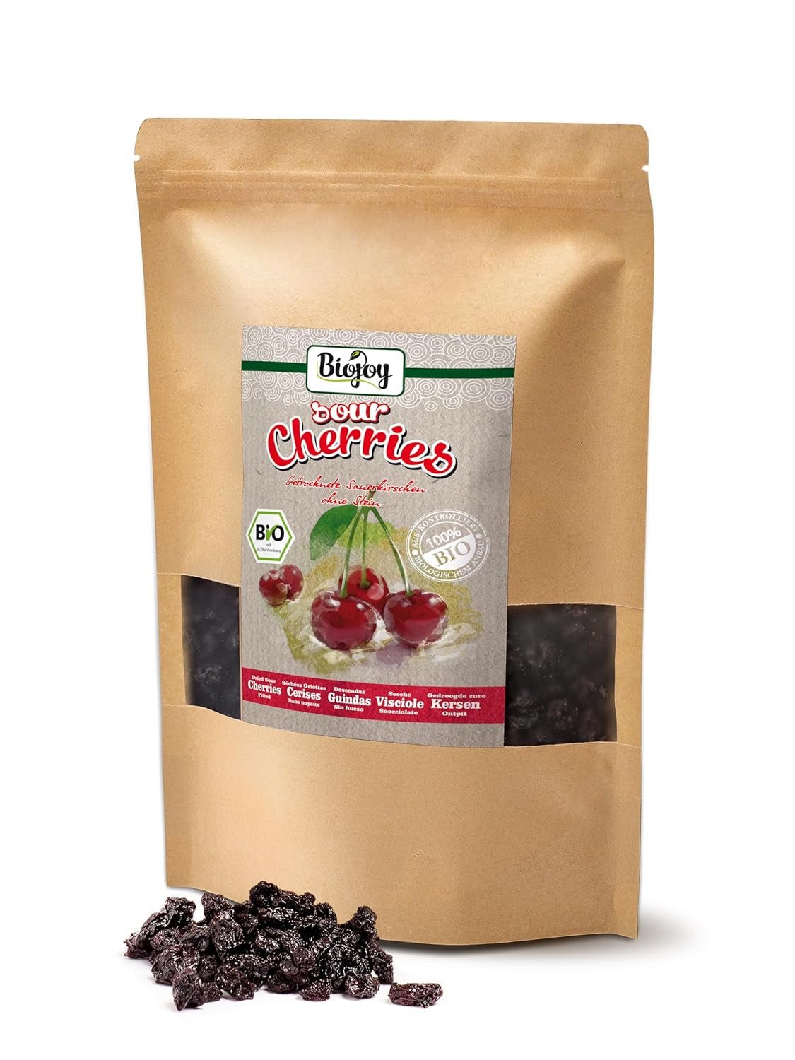 Cerises Biojoy séchées (1 kg), dénoyautées et non soufrées, produits déshydratés Naty Shop