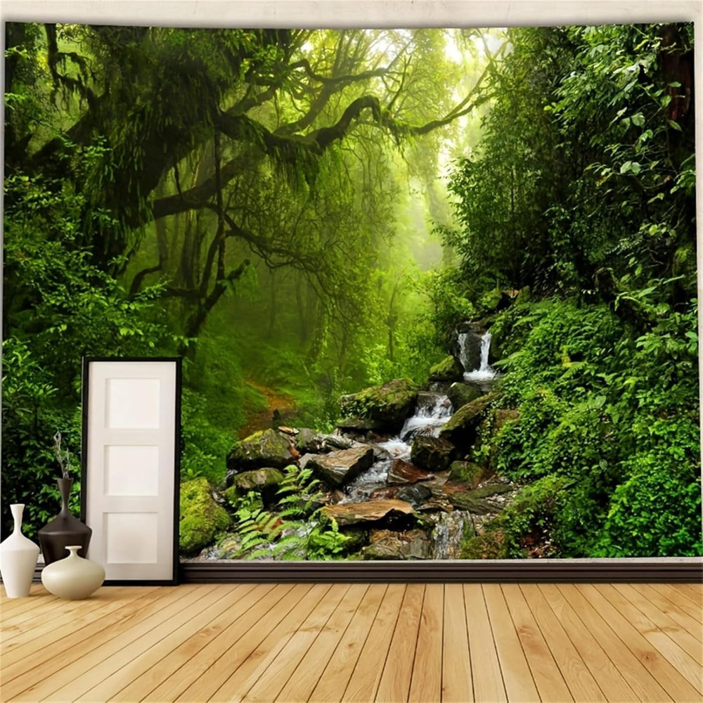 Tapis tapisserie forêt toile arbre cascade brouillard Accueil - Accessoires et Décorations Naty Shop