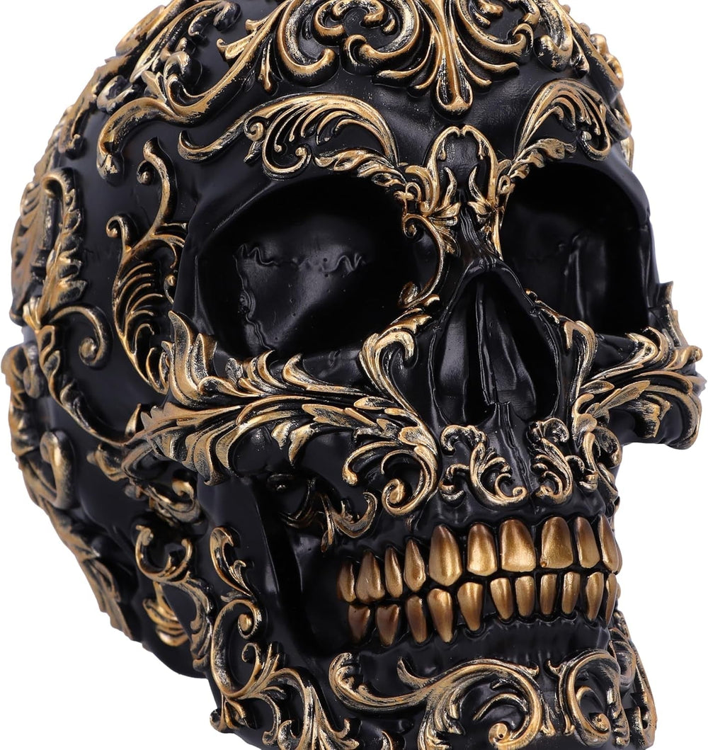 Crâne Renaissance, 19 cm, résine, noir et or, motif baroque doré, ornement crâne noir, décoration gothique, coulé dans la meilleure résine synthétique, peint à la main par des experts Statuettes et sculptures Naty Shop